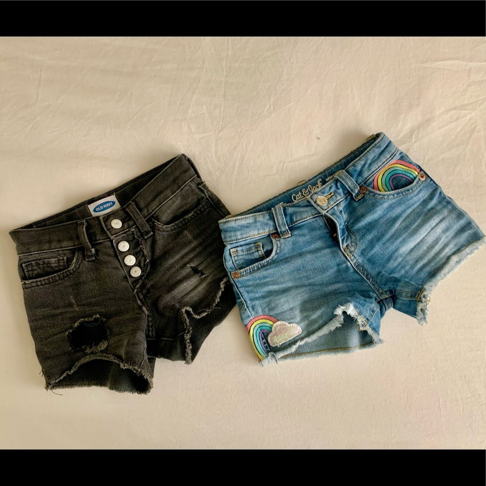 Two Girls’ Cut off Denim Shorts Size 5T and 6T